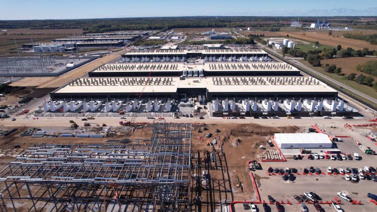 Aerial view of a hyperscale data center campus under construction