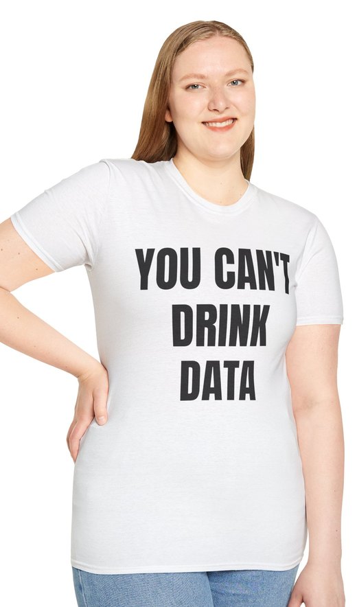 You Can't Drink Data tee, worn